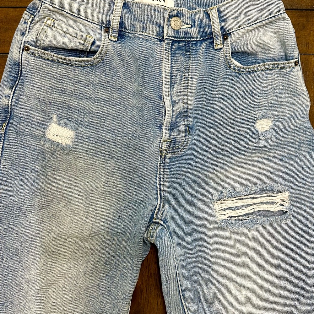 PacSun High Rise‎ Distressed Jeans Raw Hem Light Wash - Picture 2 of 9